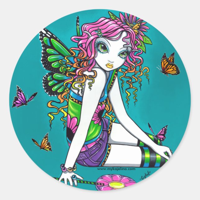 Pegatina Redonda Crystal Candy Rainbow Fairy Pegatinas (Anverso)