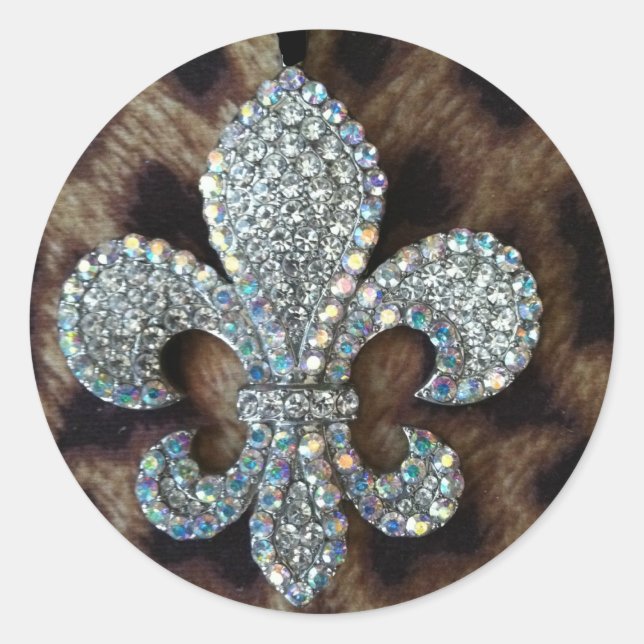 PEGATINA REDONDA CRYSTAL FLEUR DE LIS EN IMPRESIÓN FRONTERIZA LEOPA (Anverso)
