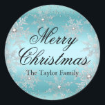 Pegatina Redonda Crystal Snowflake Blue Christmas Sticker<br><div class="desc">Pegatina azul de Navidad. Elegantes copos de nieve de cristal. Nota: ¡Todas las imágenes planas!</div>