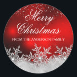 Pegatina Redonda Crystal Snowflake Red Christmas Sticker<br><div class="desc">Navidades Pegatina de vacaciones. Elegantes copos de nieve de cristal espumoso. Nota: ¡Todas las imágenes planas!</div>