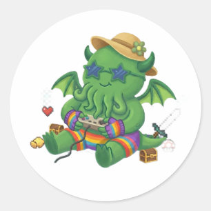 Pegatina Redonda Cthulhu Bebé Jugador