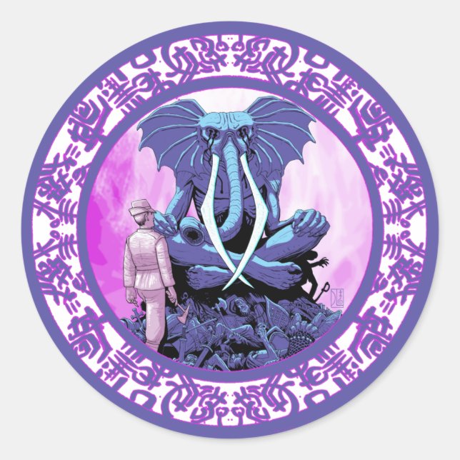 Pegatina Redonda Cthulhu Chaugnar Faugn Lovecraftian (Anverso)