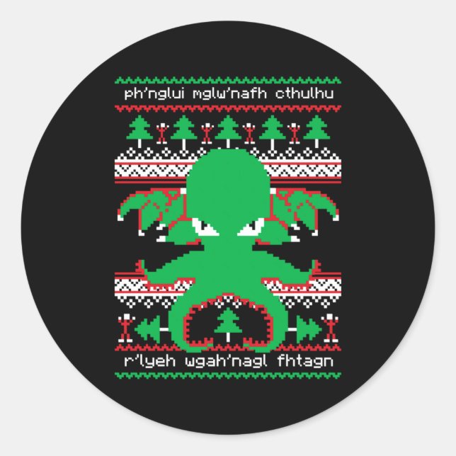 Pegatina Redonda Cthulhu Cultist Christmas Cthulhu Ugly Christmas S (Anverso)