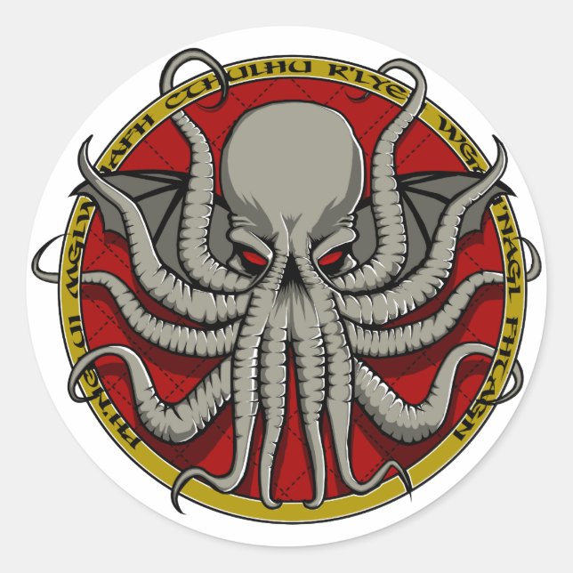 Pegatina Redonda Cthulu Escudo (Anverso)