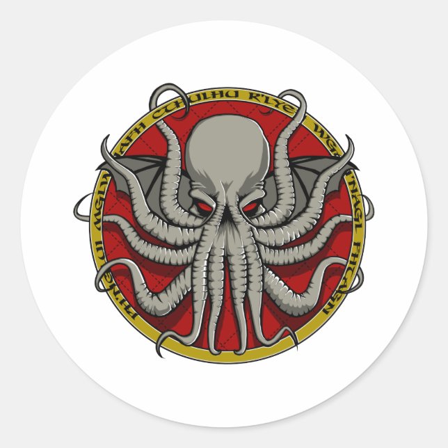Pegatina Redonda Cthulu Escudo (Anverso)