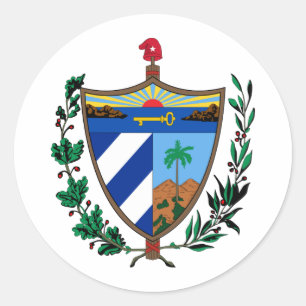 Pegatina Redonda CU del escudo de armas de Cuba