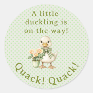 Pegatina Redonda ¡Cuac! ¡Cuac! Dice el patito con lazo de gingham v