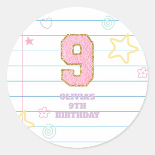 Pegatina Redonda Cuaderno de parche pastel preppy universitario cum