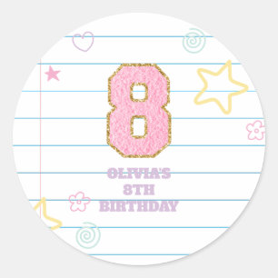 Pegatina Redonda Cuaderno de parche pastel preppy universitario cum