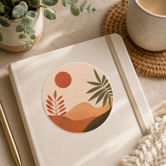 Pegatina Redonda Cuaderno del sol del desierto boho