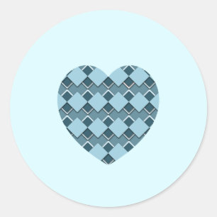 Pegatina Redonda Cuadrado azul cielo y corazón atado de diamantes