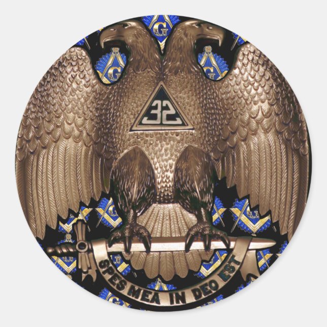 Pegatina Redonda Cuadrado escocés y negro brújula (Anverso)