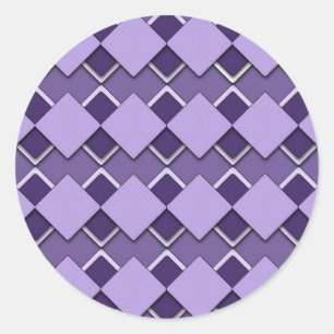 Pegatina Redonda Cuadrado violeta púrpura y patrón de diamante veri