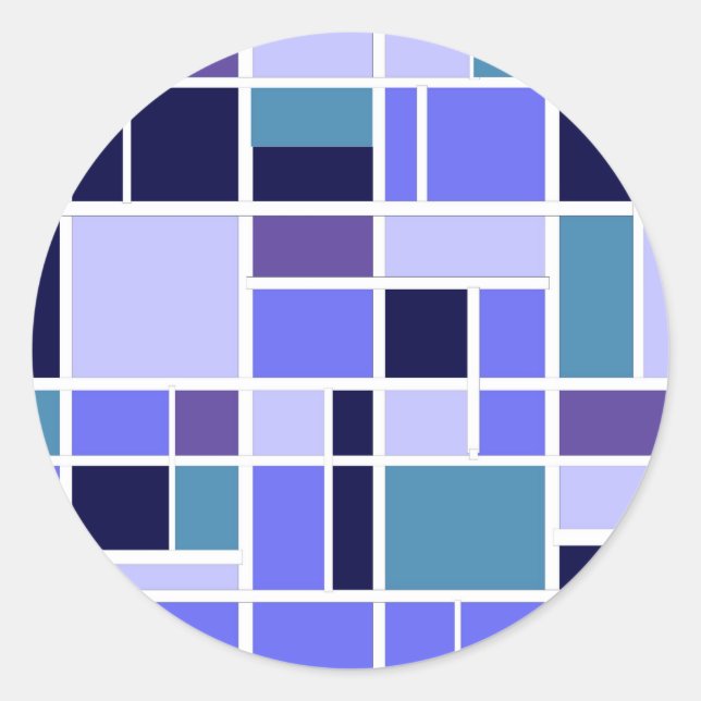 Pegatina Redonda Cuadrados azules modernos (Anverso)