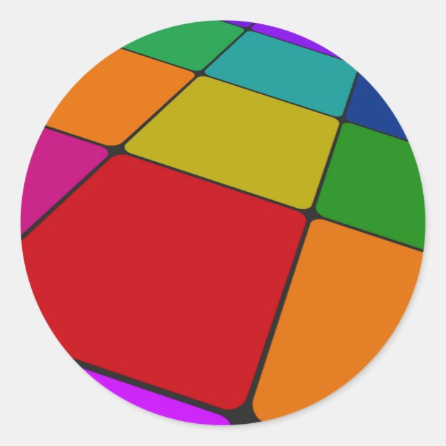 Pegatina Redonda Cuadrados de color (Anverso)