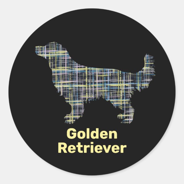 Pegatina Redonda Cuadrícula amarilla y negra de Golden Retriever (Anverso)