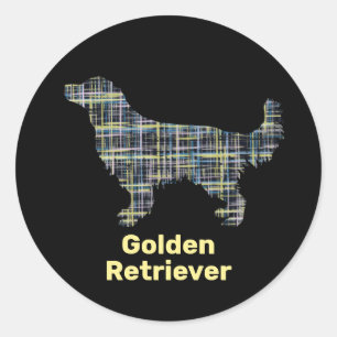 Pegatina Redonda Cuadrícula amarilla y negra de Golden Retriever