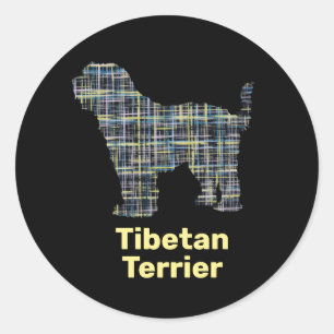 Pegatina Redonda Cuadrícula de silueta de perro de terror tibetano 
