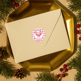 Pegatina Redonda Cuadrillé de Corazón Rosa Cuadros Personalizado Di