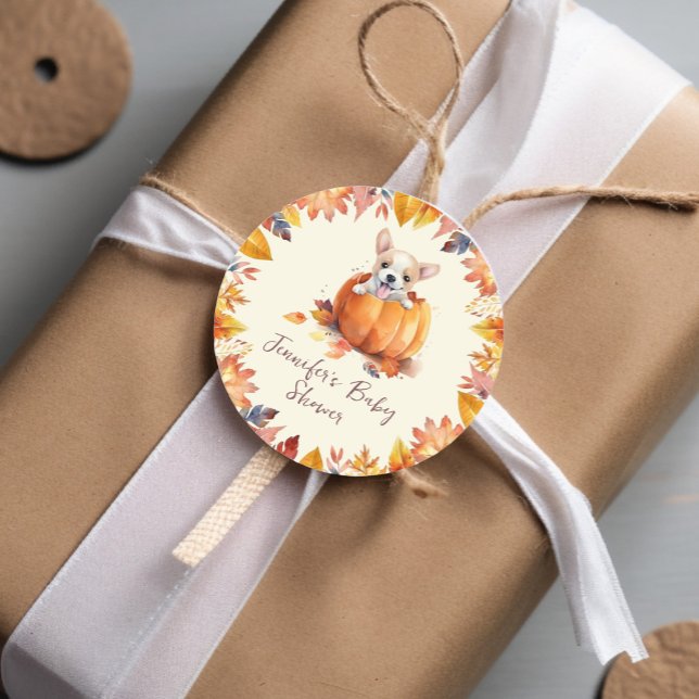 Pegatina Redonda Cuadrillo de calabaza pimienta Baby Shower (Watercolor Fall Foliage Baby Shower Classic Round Sticker)
