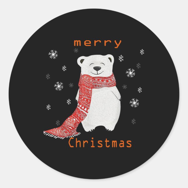 Pegatina Redonda Cuadrillo de oso polar dulce Feliz Navidad Navidad (Anverso)