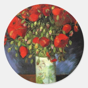 Pegatina Redonda Cuadro Antiguo de Van Gogh Florero con Flores en F