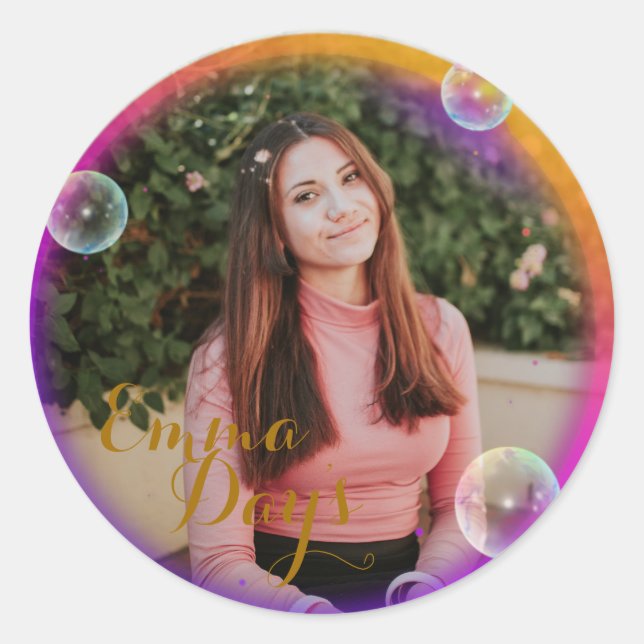 Pegatina Redonda cuadro de foto redondo clásico personal (Anverso)