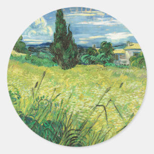 Pegatina Redonda Cuadro de Vincent van Gogh, Campo Verde,