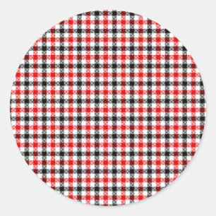 Pegatina Redonda Cuadro Gingham Rojo Negro y Blanco