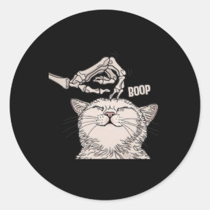 Pegatina Redonda Cuadros Cat Skeleton Hand Boop Halloween Mascota M