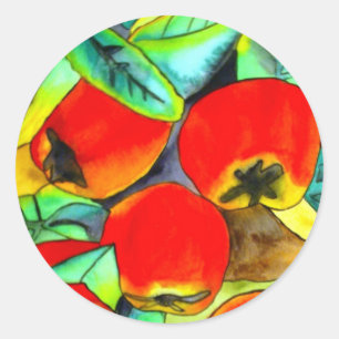 Pegatina Redonda Cuadros de arte original de la acuarela de las man