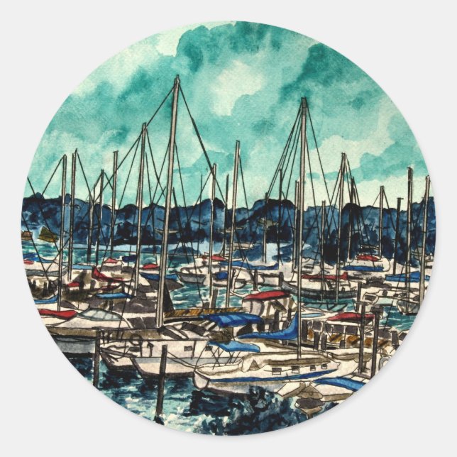 Pegatina Redonda cuadros de veleros (Anverso)