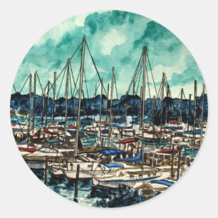 Pegatina Redonda cuadros de veleros