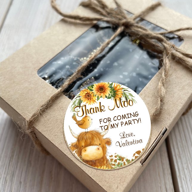 Pegatina Redonda Cuadros Highland Cow Print Bird Sunflowers Gracias (Subido por el creador)