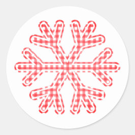Pegatina Redonda Cuadros rojos copo de nieve Navidad rústica campes