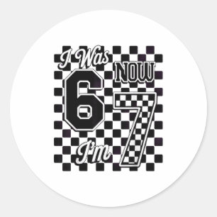 Pegatina Redonda Cuadros Yo tenía 6 ahora tengo 7 cumpleaños siete 