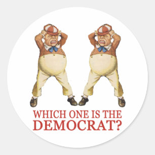 PEGATINA REDONDA ¿CUÁL ES EL DEMÓCRATA - TWEEDLE DEE O DUM?