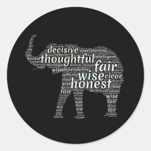 Pegatina Redonda Cualidades de una nube de palabras de elefante