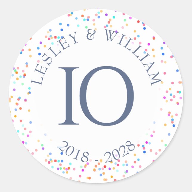 Pegatina Redonda Cualquie confeti del arco iris del aniversario (Anverso)