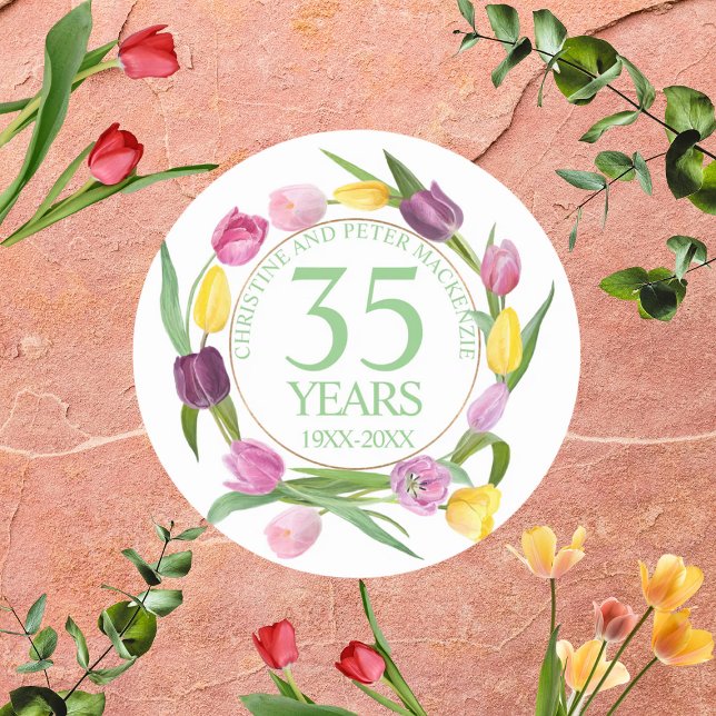 Pegatina Redonda Cualquier aniversario de Tulipanes de acuarela Bod (Subido por el creador)