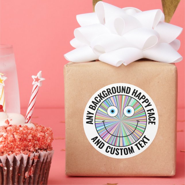 Pegatina Redonda Cualquier color Personalizado, texto de fondo Face (Fiesta)