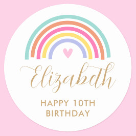 Pegatina Redonda Cualquier edad Amo Arcoiris Cumpleaños