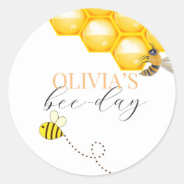 Pegatina Redonda Cualquier edad, tema de la abeja cumpleaños