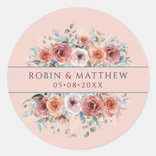 Pegatina Redonda Cualquier evento, Ethereal Rosa Gold, Rubor Peach 