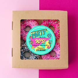 Pegatina Redonda CUALQUIER fiesta de cumpleaños de 90 AÑOS verde az