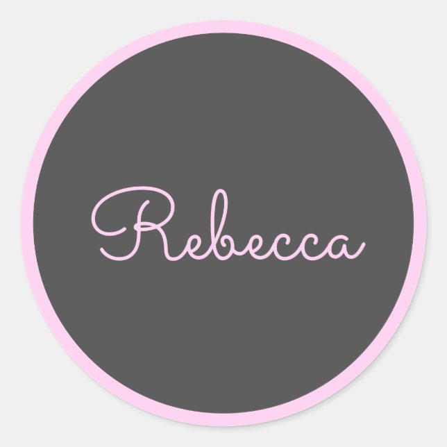Pegatina Redonda Cualquier nombre | Borde y guión rosado editable p (Anverso)