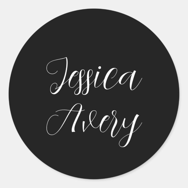 Pegatina Redonda Cualquier nombre | Elegante guión blanco editable  (Anverso)