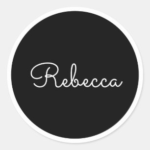 Pegatina Redonda Cualquier nombre   Guay Editable White Script & Bo