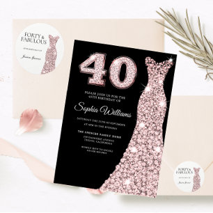 Pegatina Redonda Cuarenta y fabuloso Rosa vestido de oro 40 cumplea
