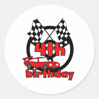 Pegatina Redonda Cuarto cumpleaños de la Carreras del automóvil